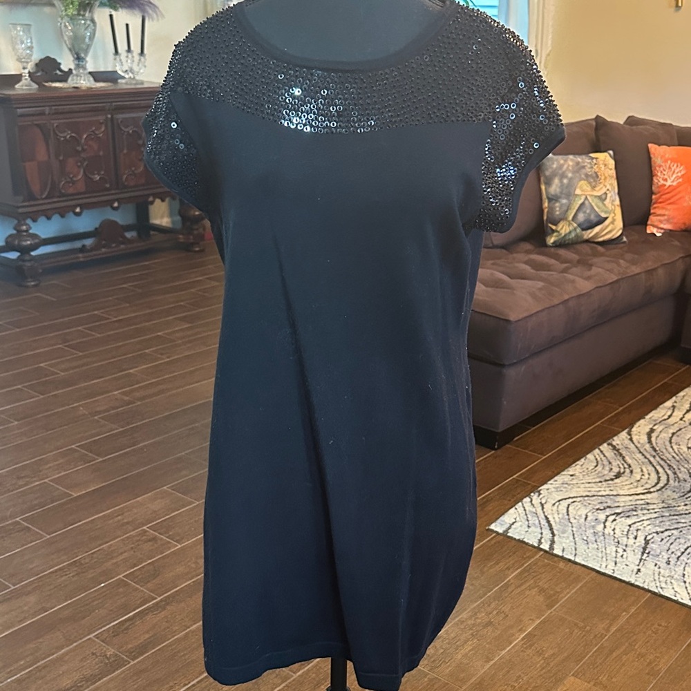 Alfani Black Sequin Accent Short Sleeve Tunic